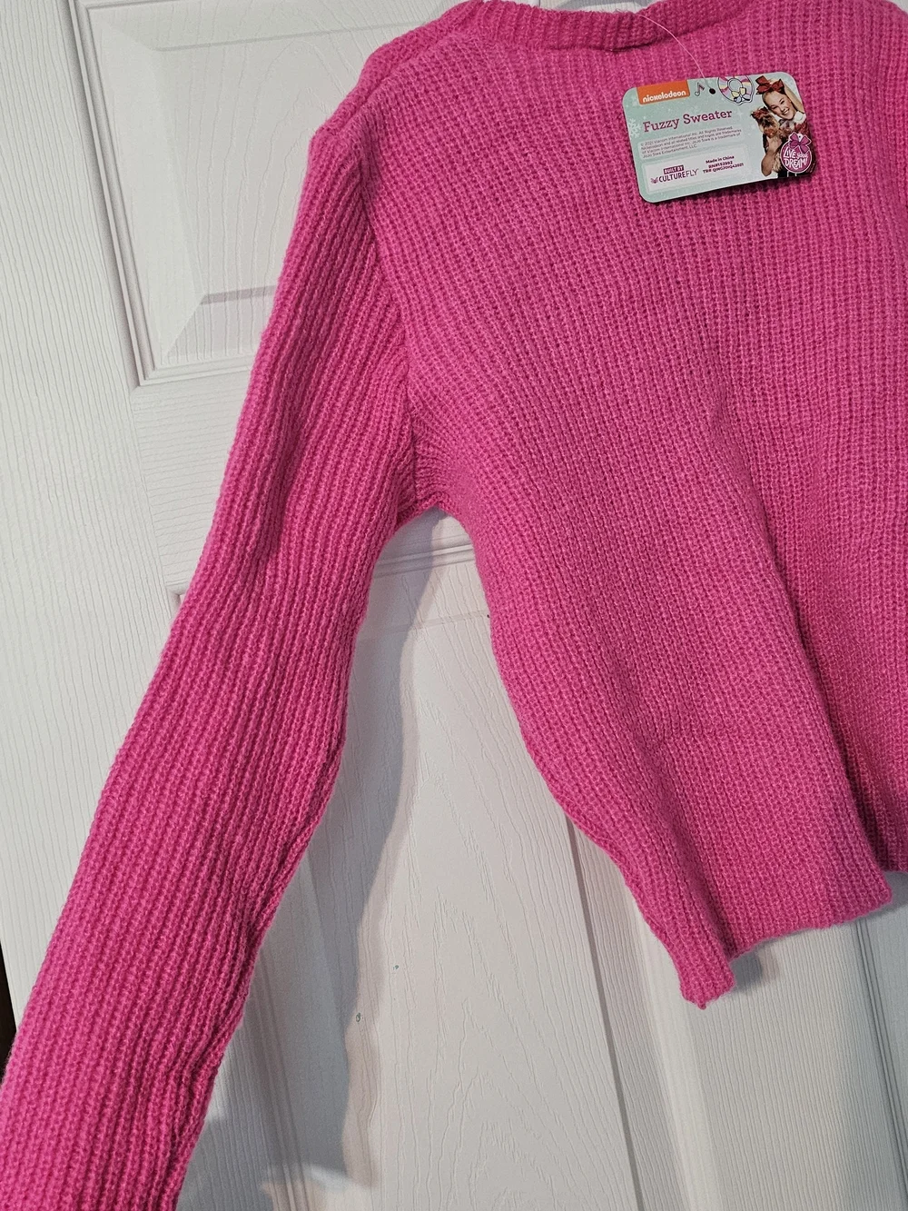 JoJo Siwa Hot Pink Ribbed Crewneck Sweater with Dog Patch